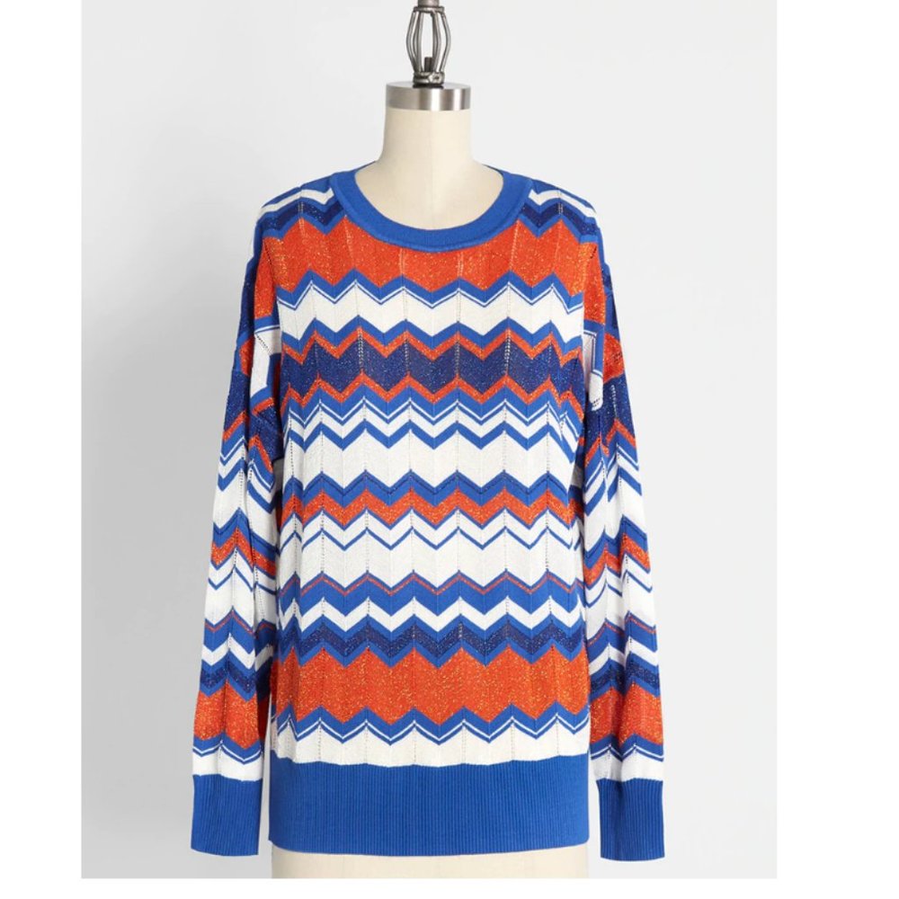 Lili Sodonio by Molly Bracken Striped Metallic Chevron Long-Sleeve Sweater Top M